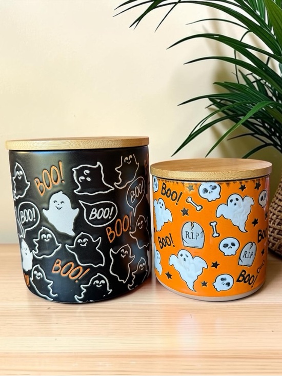 Eli and Ana Other - Eli + Ana Halloween Ghost Ceramic Canister Set of 2 with Bamboo Lids